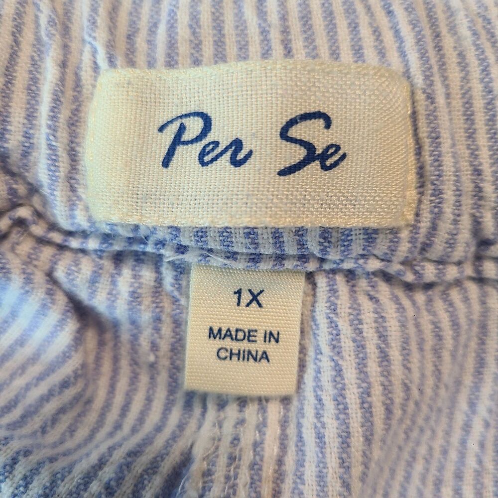 Per Se Linen Blend Striped Crop Pants 1X Blue White Coastal Grandma Nautical - Picture 3 of 7